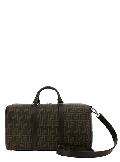 Fendi Men Brown Suitcase With All-Over Ff Motif And Ff Plate On The Front In Fabric For Men by Luosophy