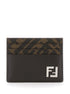 Fendi Men Squared Ff Card Holder In Leather And Ff Canvas Brown Men by Luosophy