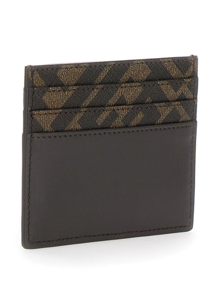 Fendi Men Squared Ff Card Holder In Leather And Ff Canvas Brown Men by Luosophy