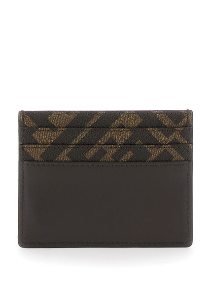 Fendi Men Squared Ff Card Holder In Leather And Ff Canvas Brown Men by Luosophy
