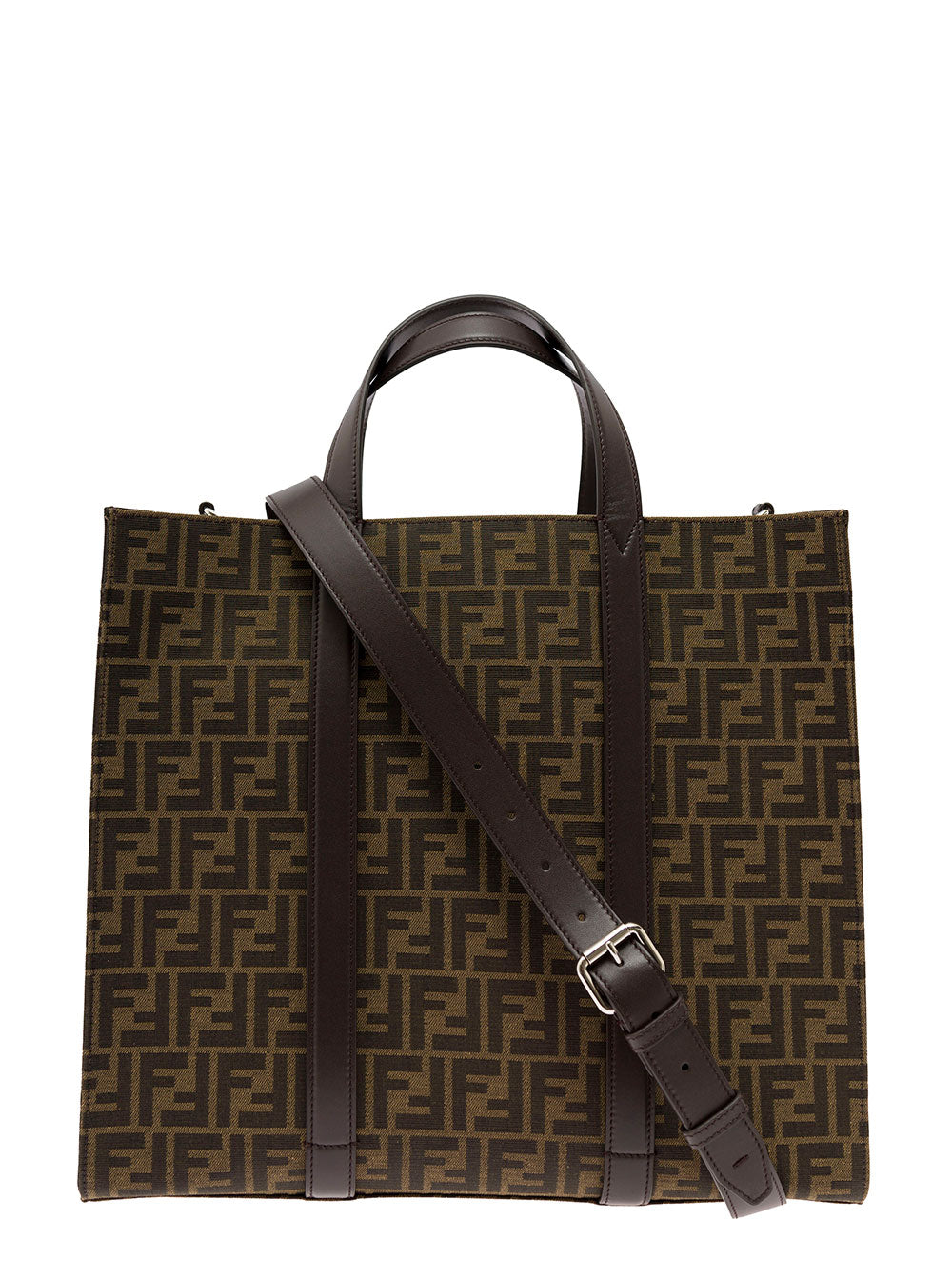 Fendi Men Brown And Beige Tote Bag With Ff Jacquard Motif In Cotton Blend Man by Luosophy