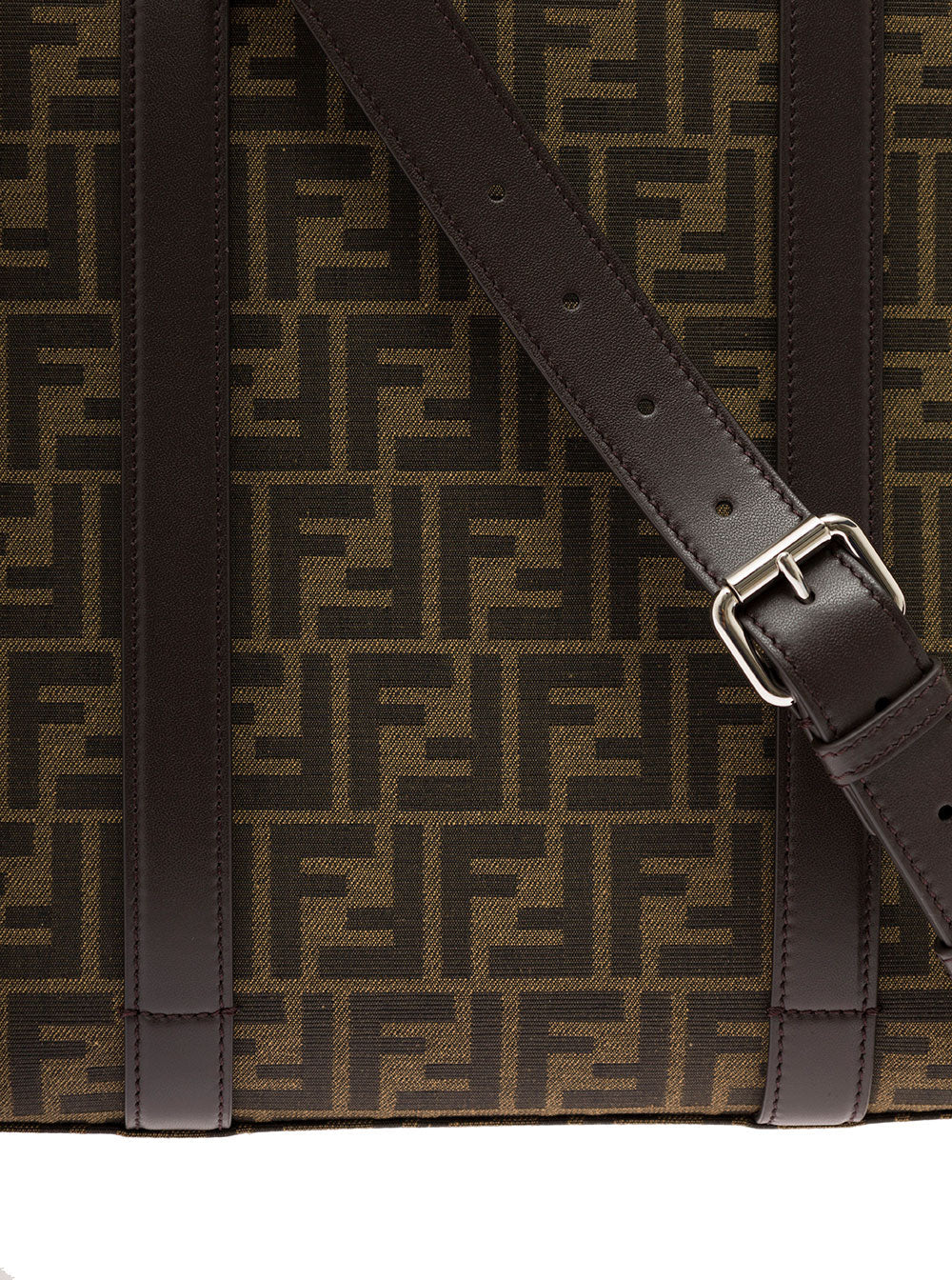 Fendi Men Brown And Beige Tote Bag With Ff Jacquard Motif In Cotton Blend Man by Luosophy