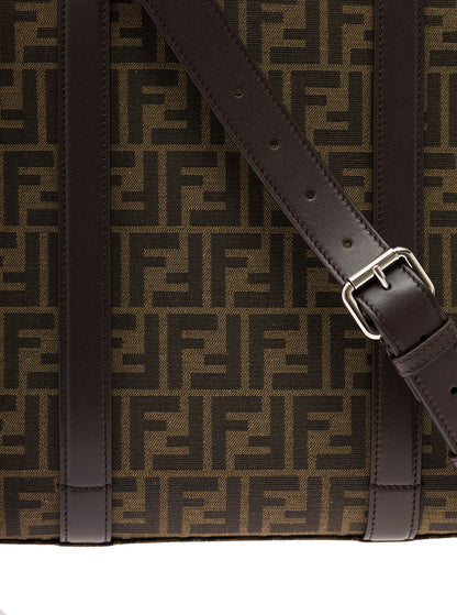 Fendi Men Brown And Beige Tote Bag With Ff Jacquard Motif In Cotton Blend Man by Luosophy