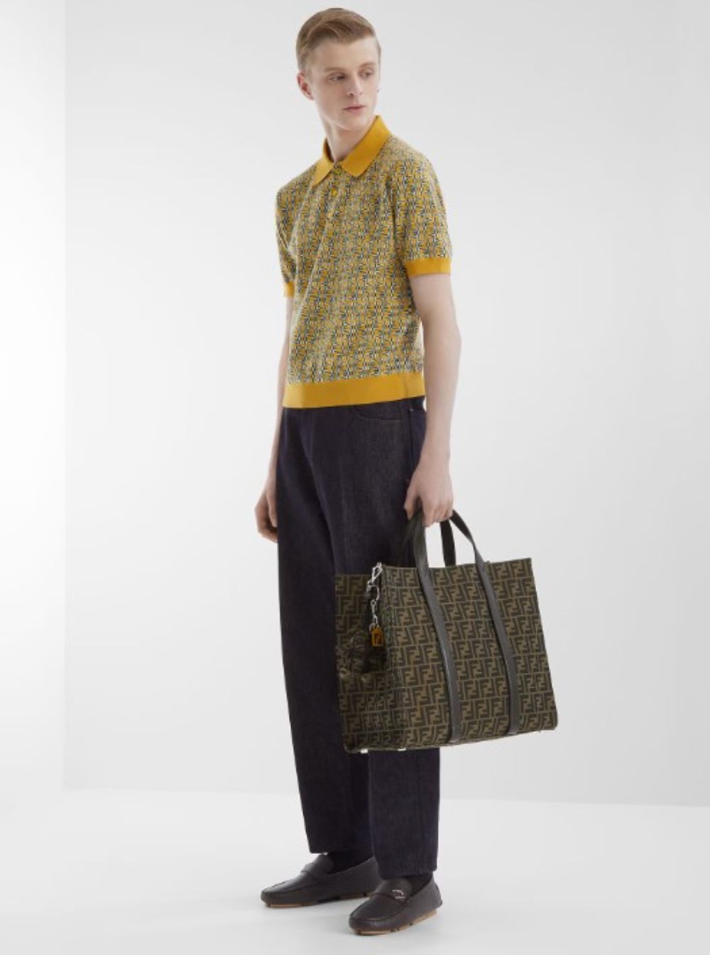 Fendi Men Brown And Beige Tote Bag With Ff Jacquard Motif In Cotton Blend Man by Luosophy