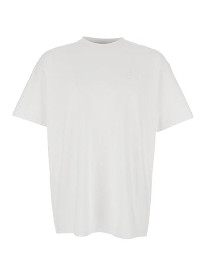 Givenchy Men White Crew Neck T-Shirt With Logo Patch On The Front In Cotton For Men by Luosophy