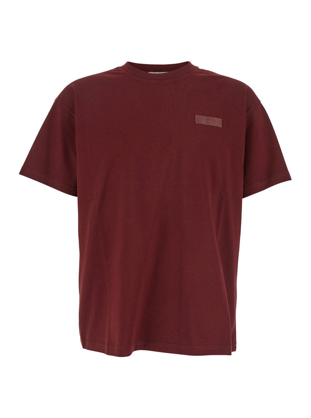 Givenchy Men Bordeaux T-Shirt With Logo Patch On Chest For Men by Luosophy
