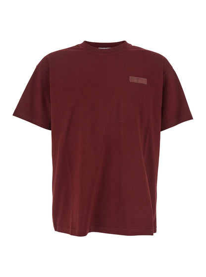 Givenchy Men Bordeaux T-Shirt With Logo Patch On Chest For Men by Luosophy