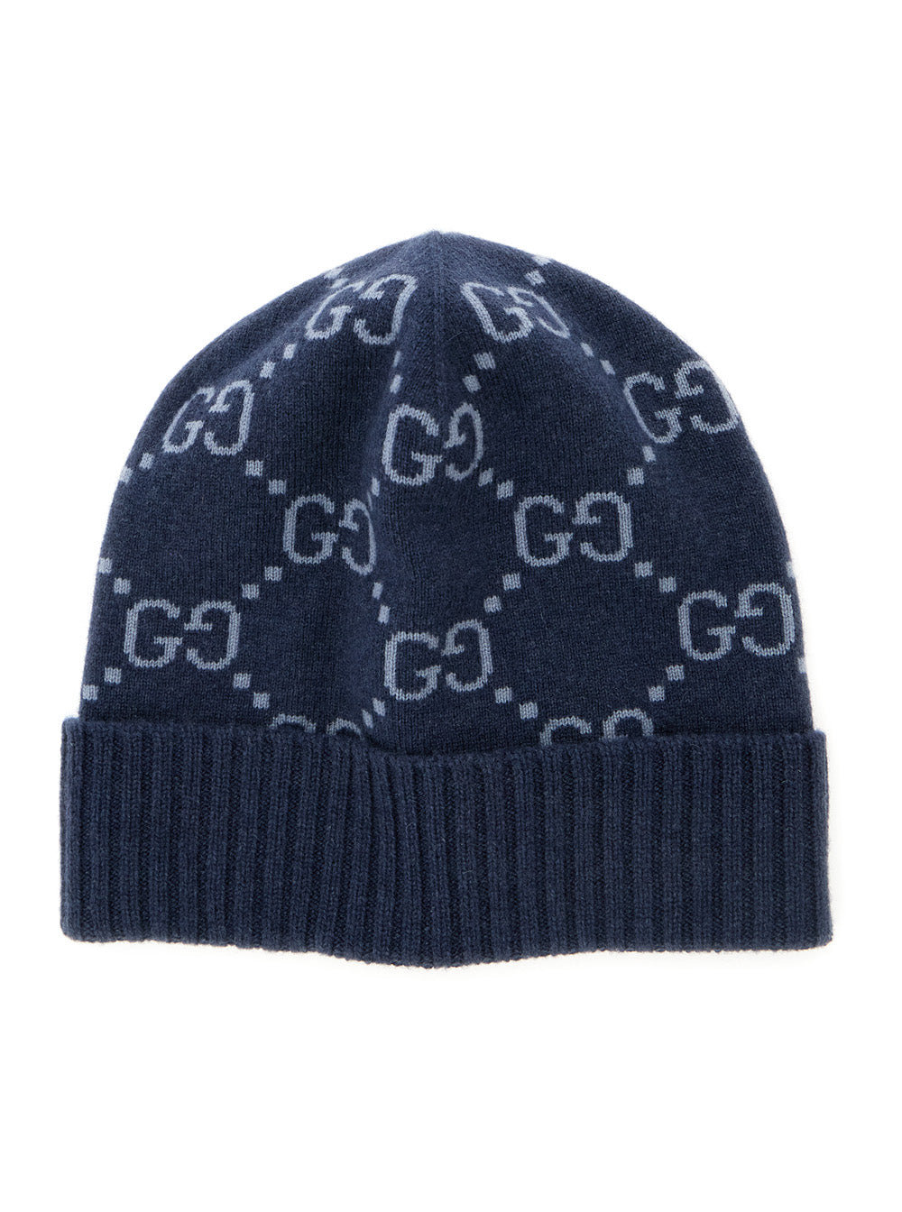 Gucci Men Hat "Gg All-Over" Blue With Cashmere Cuff For Men by Luosophy