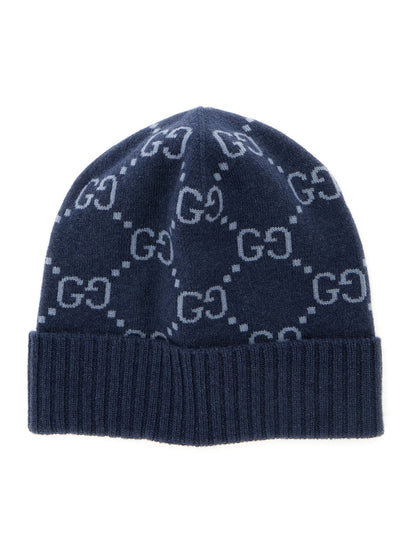 Gucci Men Hat "Gg All-Over" Blue With Cashmere Cuff For Men by Luosophy