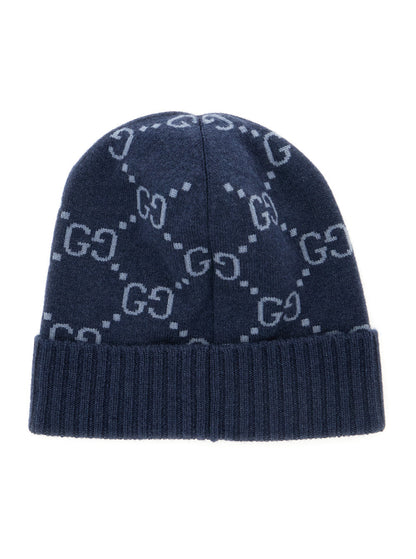Gucci Men Hat "Gg All-Over" Blue With Cashmere Cuff For Men by Luosophy