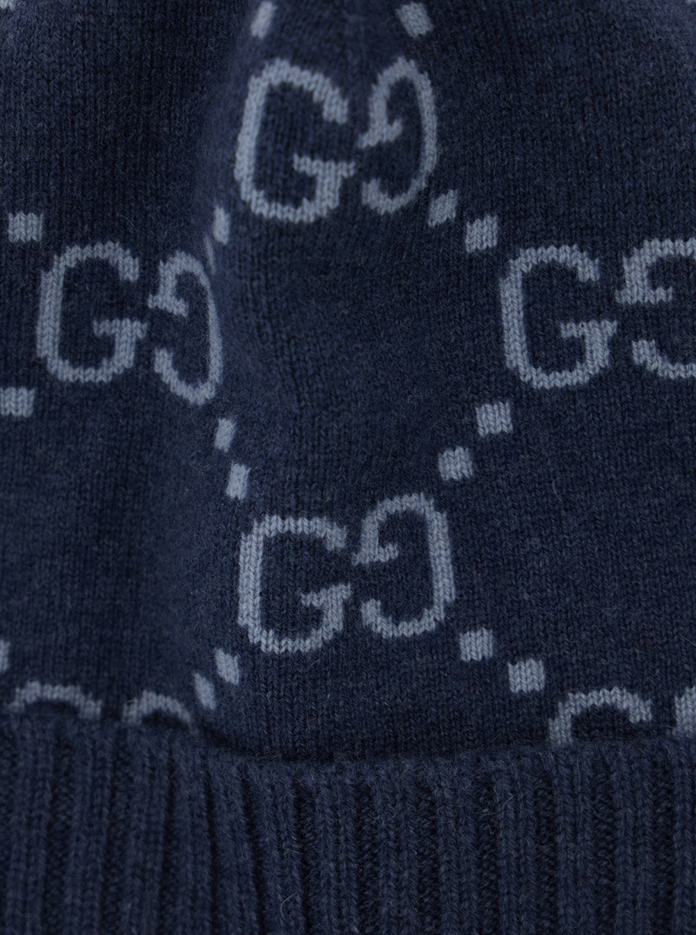 Gucci Men Hat "Gg All-Over" Blue With Cashmere Cuff For Men by Luosophy