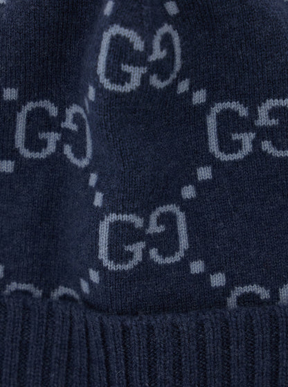 Gucci Men Hat "Gg All-Over" Blue With Cashmere Cuff For Men by Luosophy