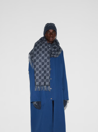Gucci Men Hat "Gg All-Over" Blue With Cashmere Cuff For Men by Luosophy