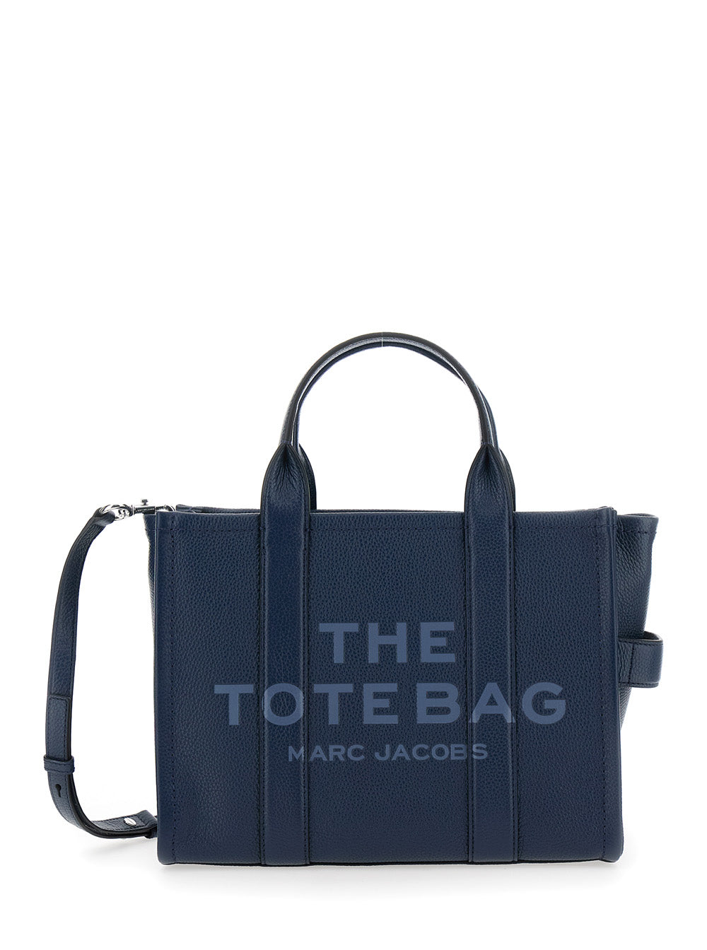 Marc Jacobs Women The Tote Bag Media Bag With Printed Logo On Hammered Blue Leather For Women by Luosophy