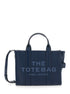 Marc Jacobs Women The Tote Bag Media Bag With Printed Logo On Hammered Blue Leather For Women by Luosophy
