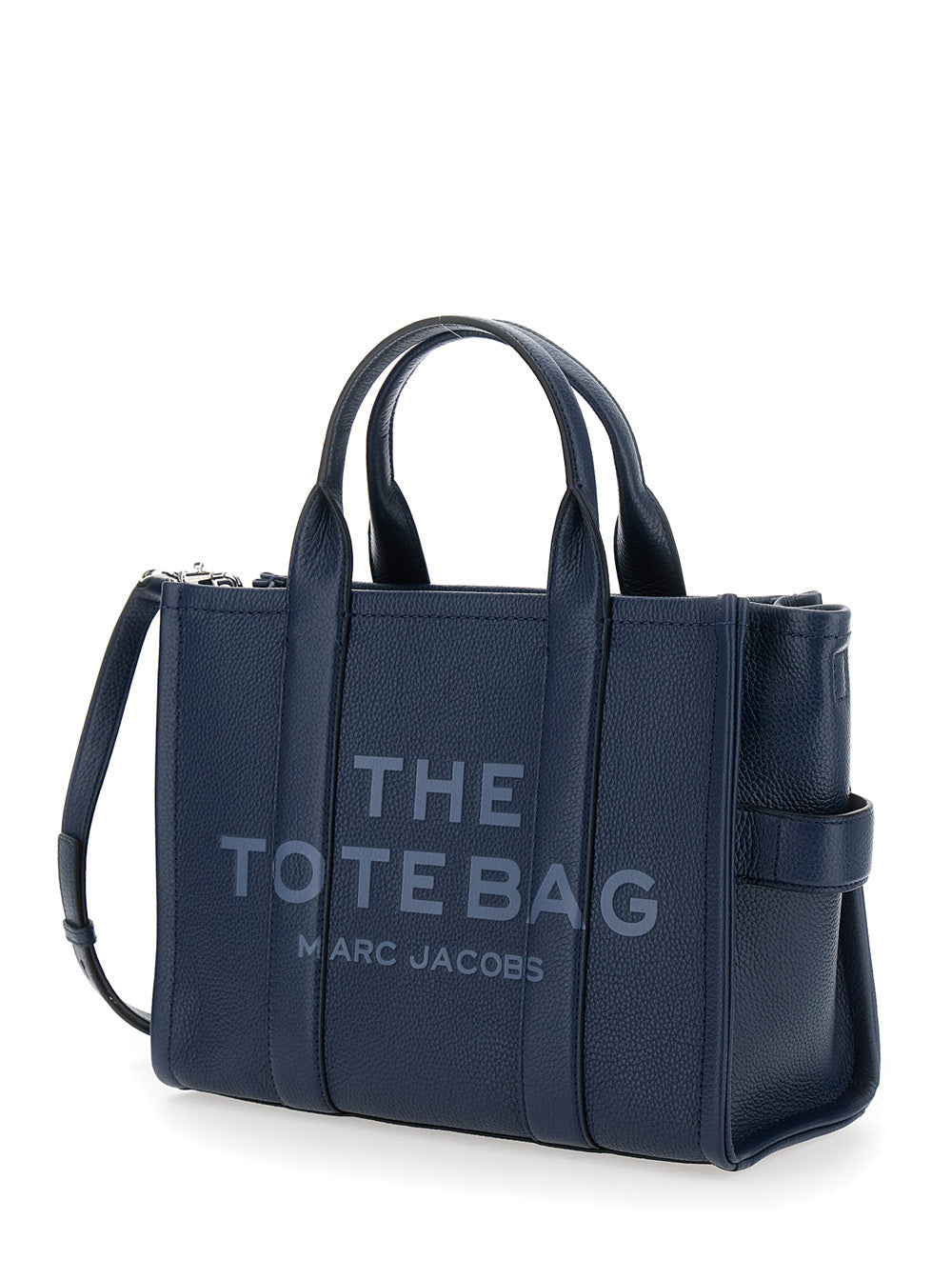 Marc Jacobs Women The Tote Bag Media Bag With Printed Logo On Hammered Blue Leather For Women by Luosophy