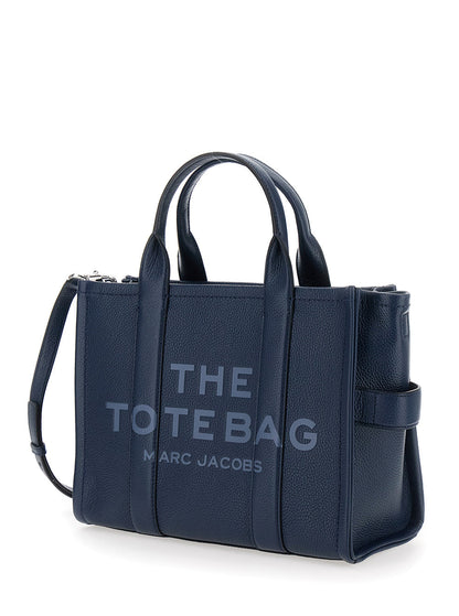 Marc Jacobs Women The Tote Bag Media Bag With Printed Logo On Hammered Blue Leather For Women by Luosophy