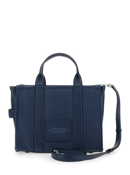 Marc Jacobs Women The Tote Bag Media Bag With Printed Logo On Hammered Blue Leather For Women by Luosophy