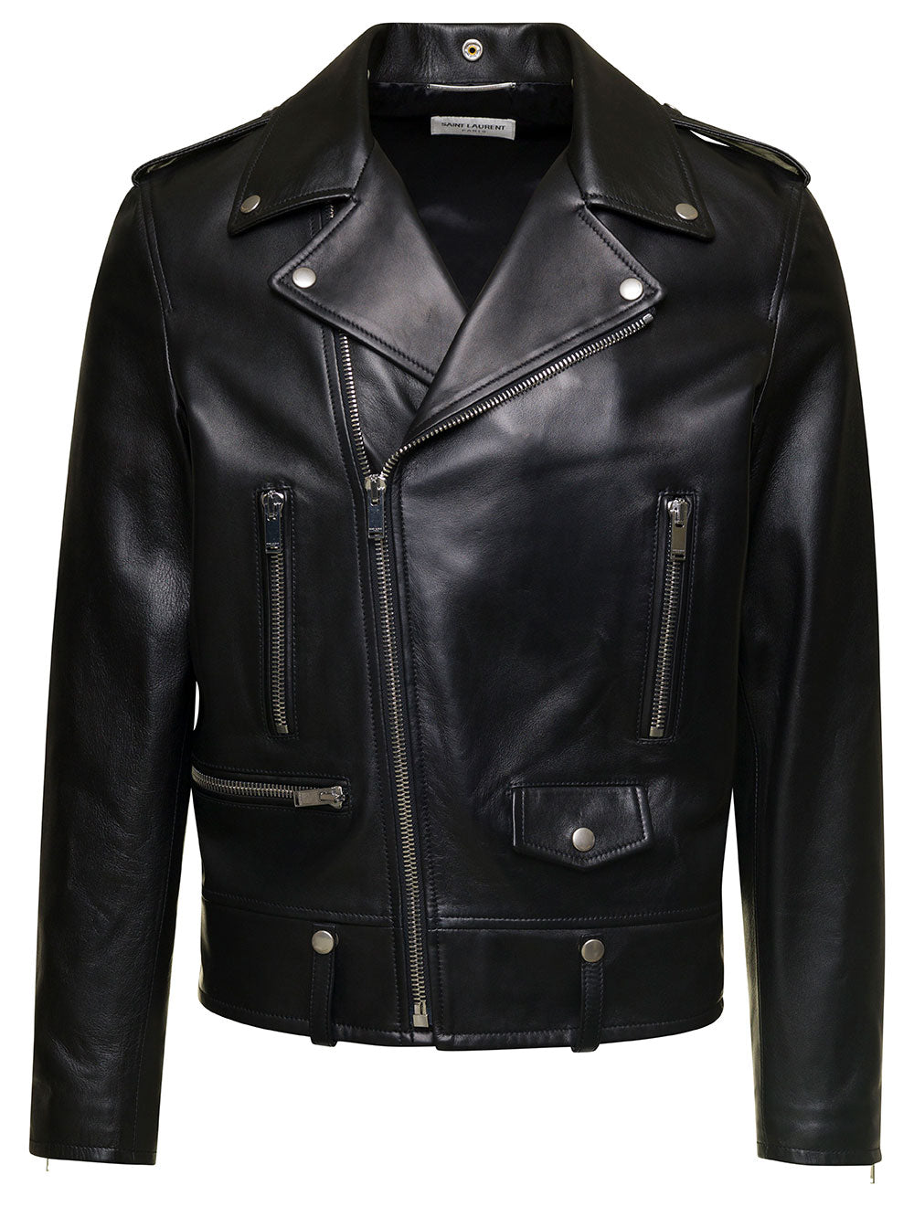 Saint Laurent Men Motorc Classique Jac - Black Leather Biker Jacket For Men by Luosophy