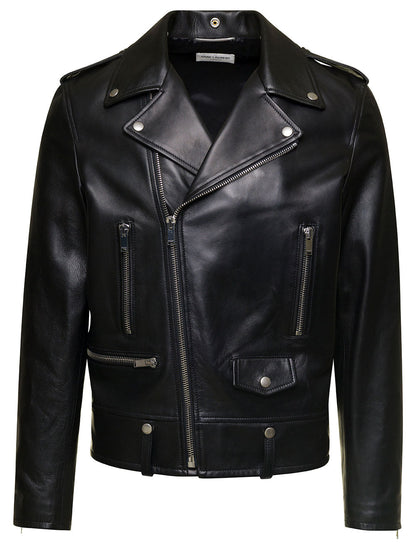 Saint Laurent Men Motorc Classique Jac - Black Leather Biker Jacket For Men by Luosophy