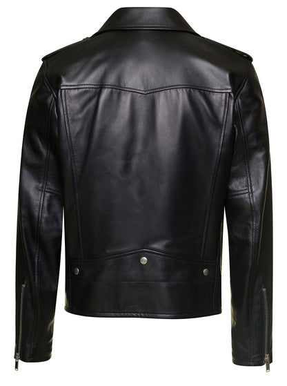 Saint Laurent Men Motorc Classique Jac - Black Leather Biker Jacket For Men by Luosophy