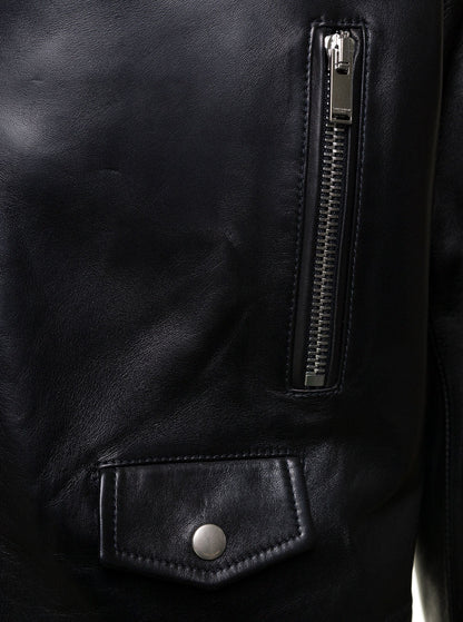 Saint Laurent Men Motorc Classique Jac - Black Leather Biker Jacket For Men by Luosophy