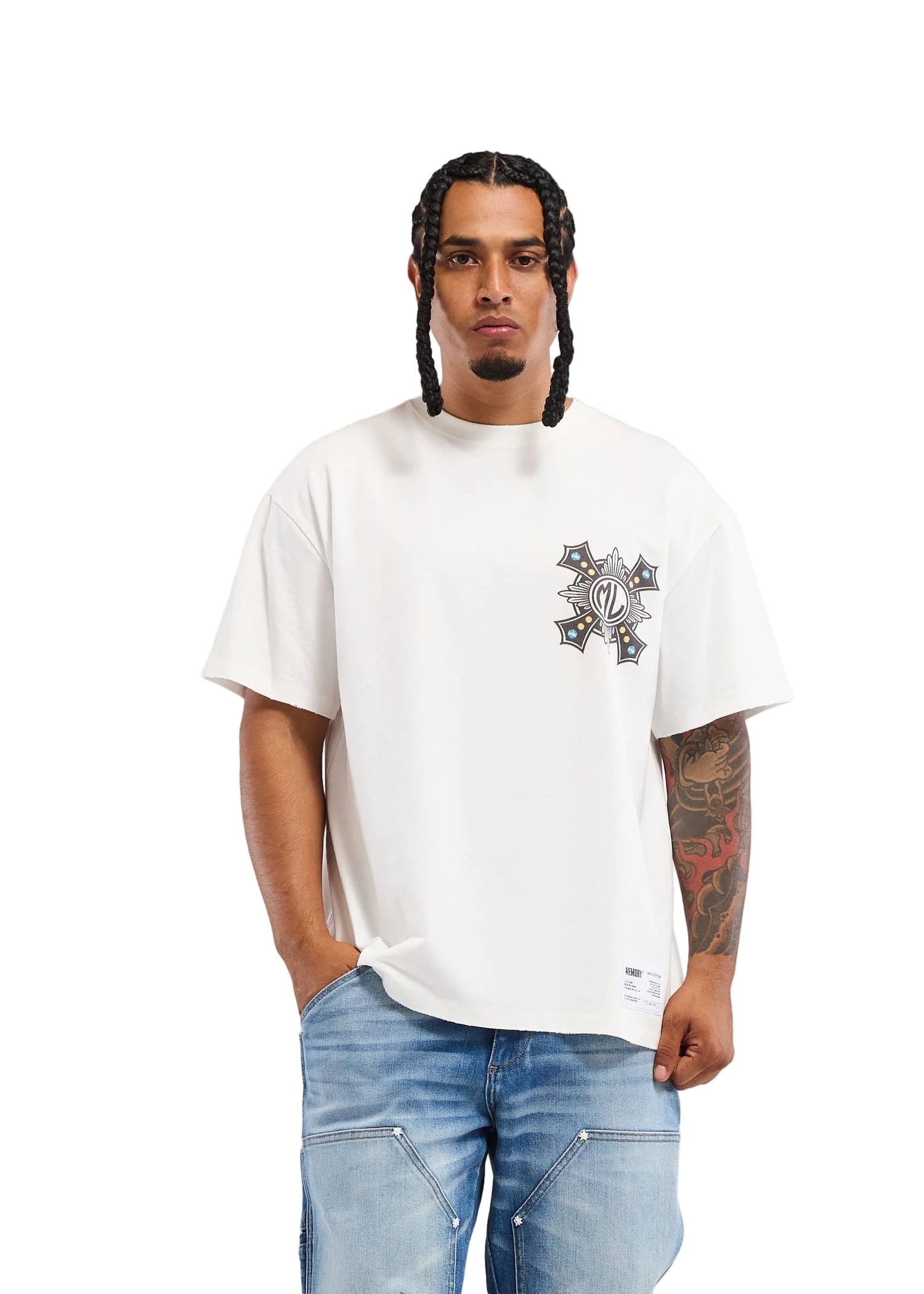 Memory Lane Cross Tee - White by Denim Exchange