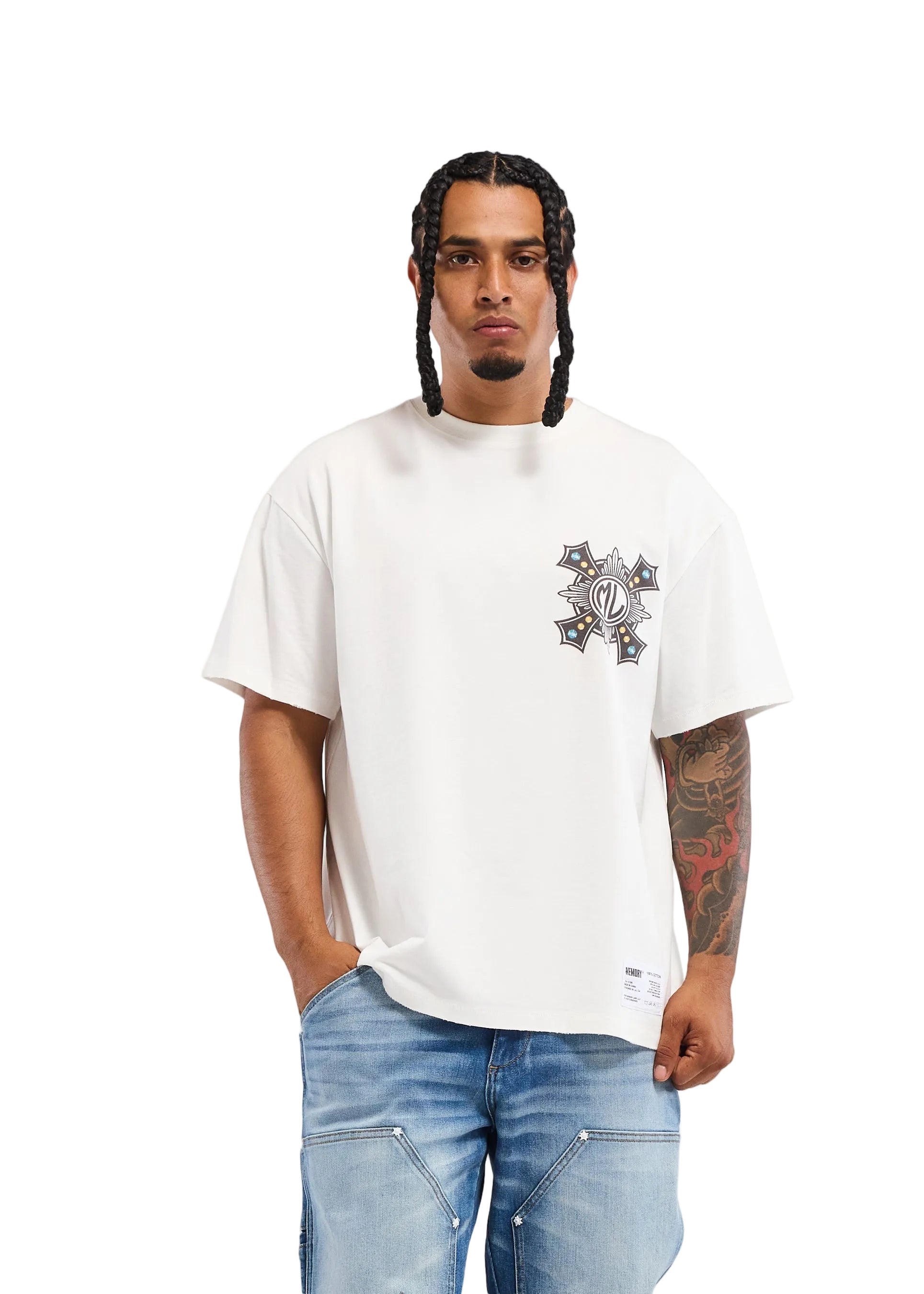 Memory Lane Cross Tee - White by Denim Exchange