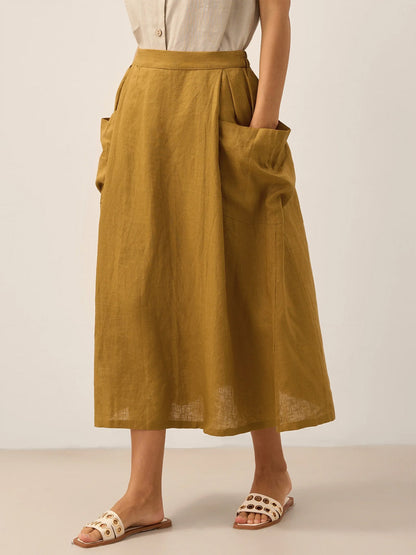 100% Linen Elastic Waist Skirt MARINA by LINTICO