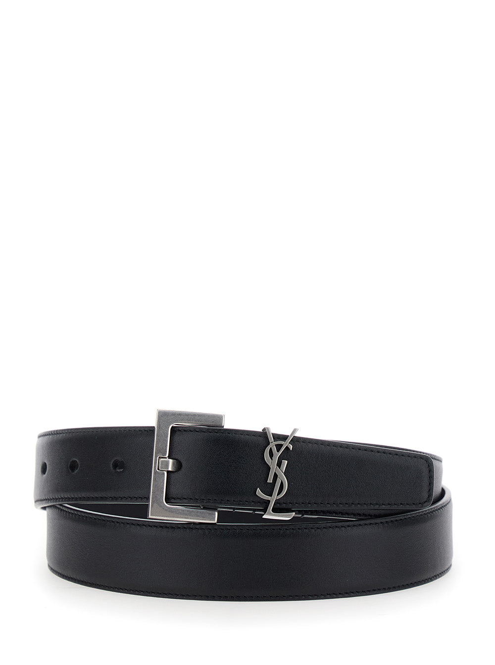 Saint Laurent Women Belt With Cassandre Plate On The Front And Square Buckle In Black Leather For Women by Luosophy