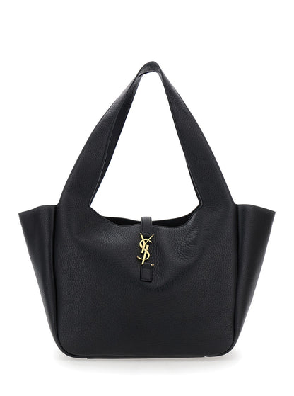 Saint Laurent Women Tote Bag With Two Top Handles And Hook Closure Cassandre In Grained Black Leather For Women