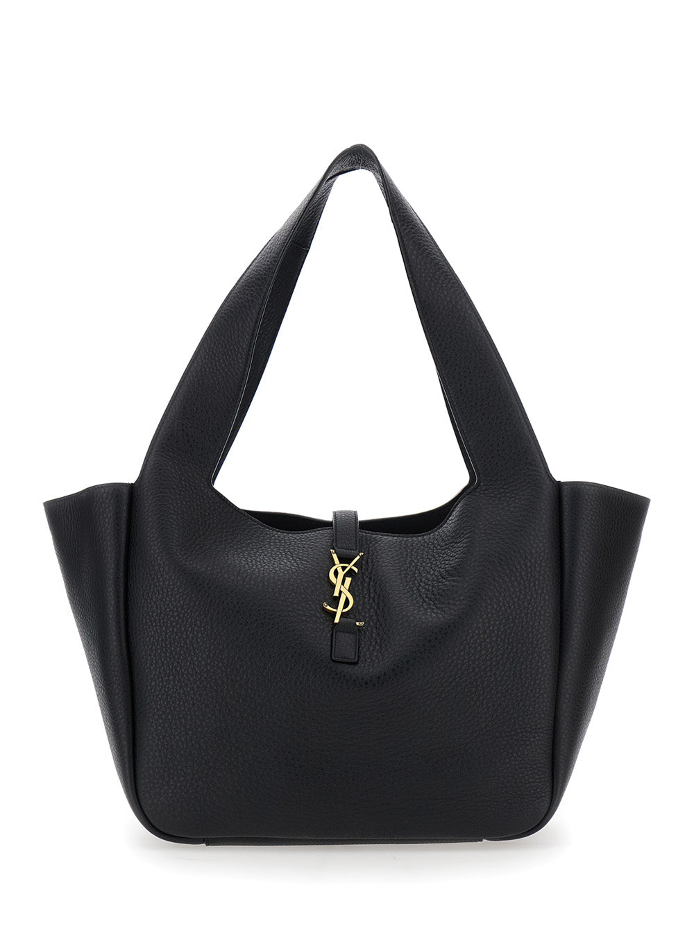 Saint Laurent Women Black Tote Bag With Two Top Handles And Hook Closure Cassandre In Hammered Leather Woman by Luosophy