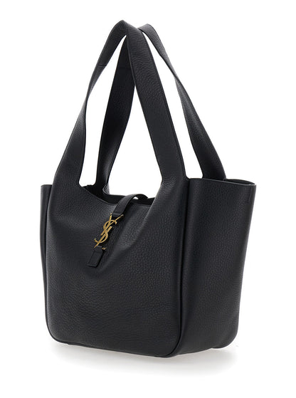Saint Laurent Women Tote Bag With Two Top Handles And Hook Closure Cassandre In Grained Black Leather For Women