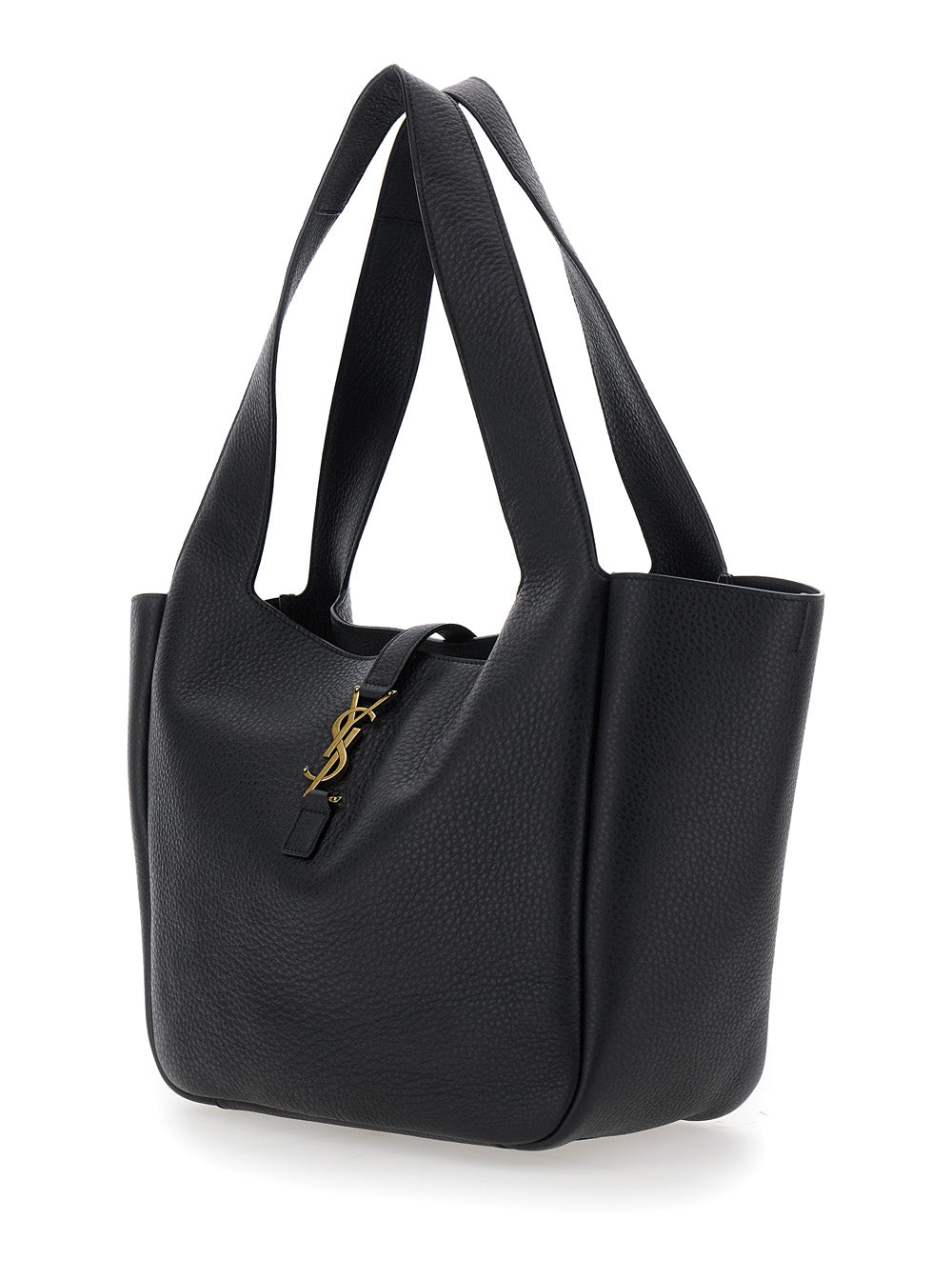 Saint Laurent Women Black Tote Bag With Two Top Handles And Hook Closure Cassandre In Hammered Leather Woman by Luosophy