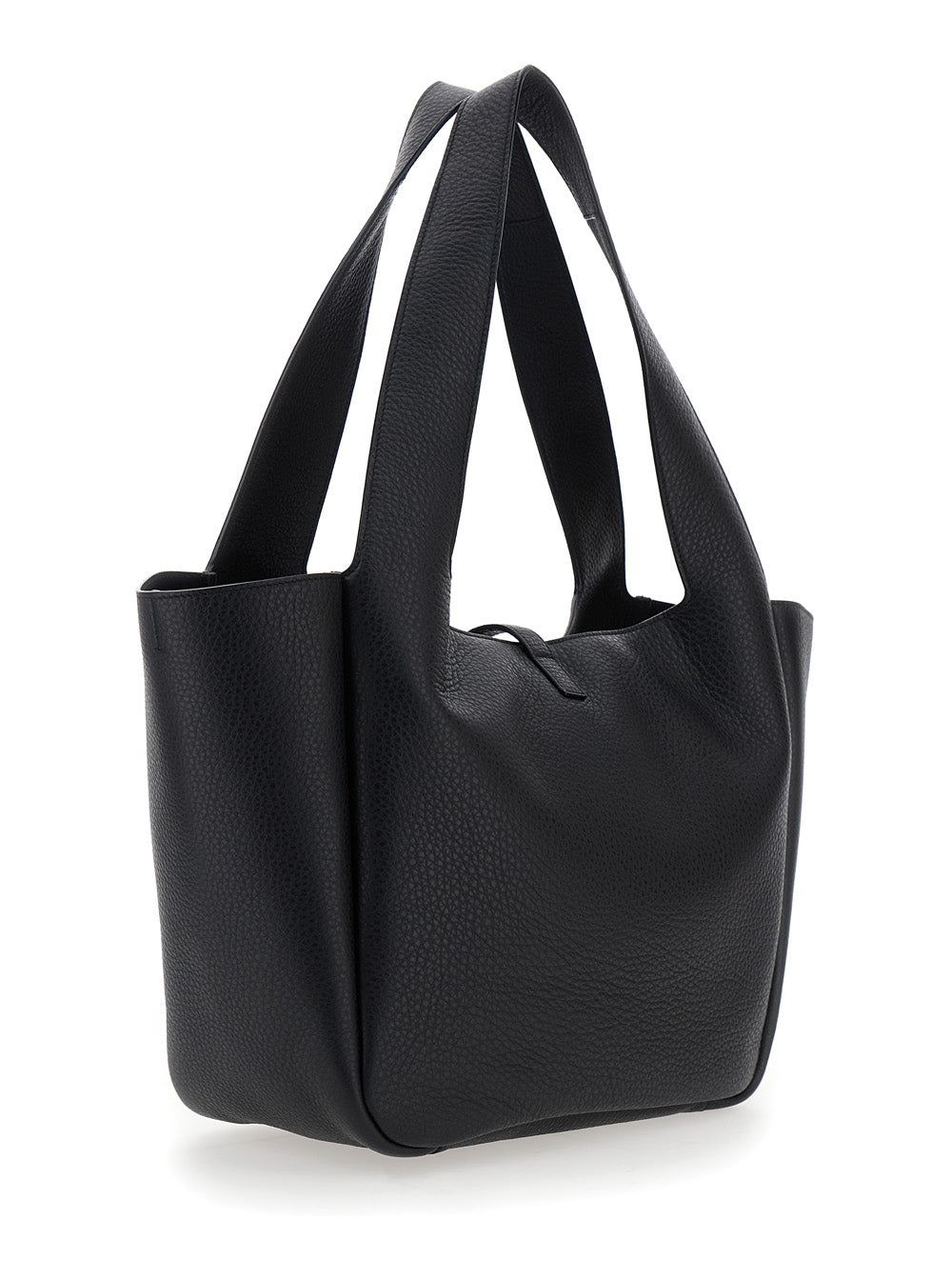 Saint Laurent Women Black Tote Bag With Two Top Handles And Hook Closure Cassandre In Hammered Leather Woman