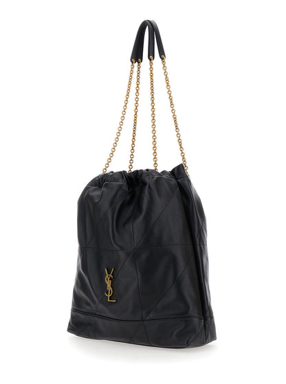 Saint Laurent Women Jamie Shoulder Bag With Two Top Handles With Chain And Cassandre Plate On The Front In Black Leather For Women by Luosophy