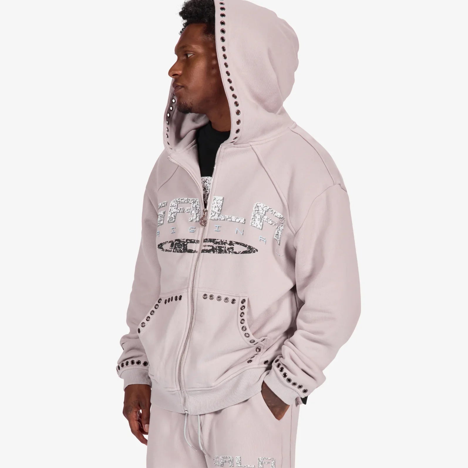 Gala Original Harpy Grommet Hoodie - Washed Cement by Denim Exchange