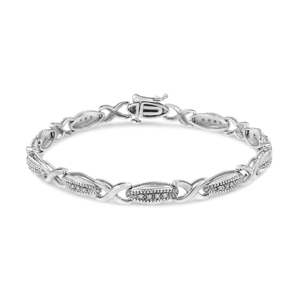 .925 Sterling Silver 1/5 Cttw Round-Cut Diamond "X" Link Bracelet - Size 7.50" (I-J Color, I2-I3 Clarity) by Bids.com