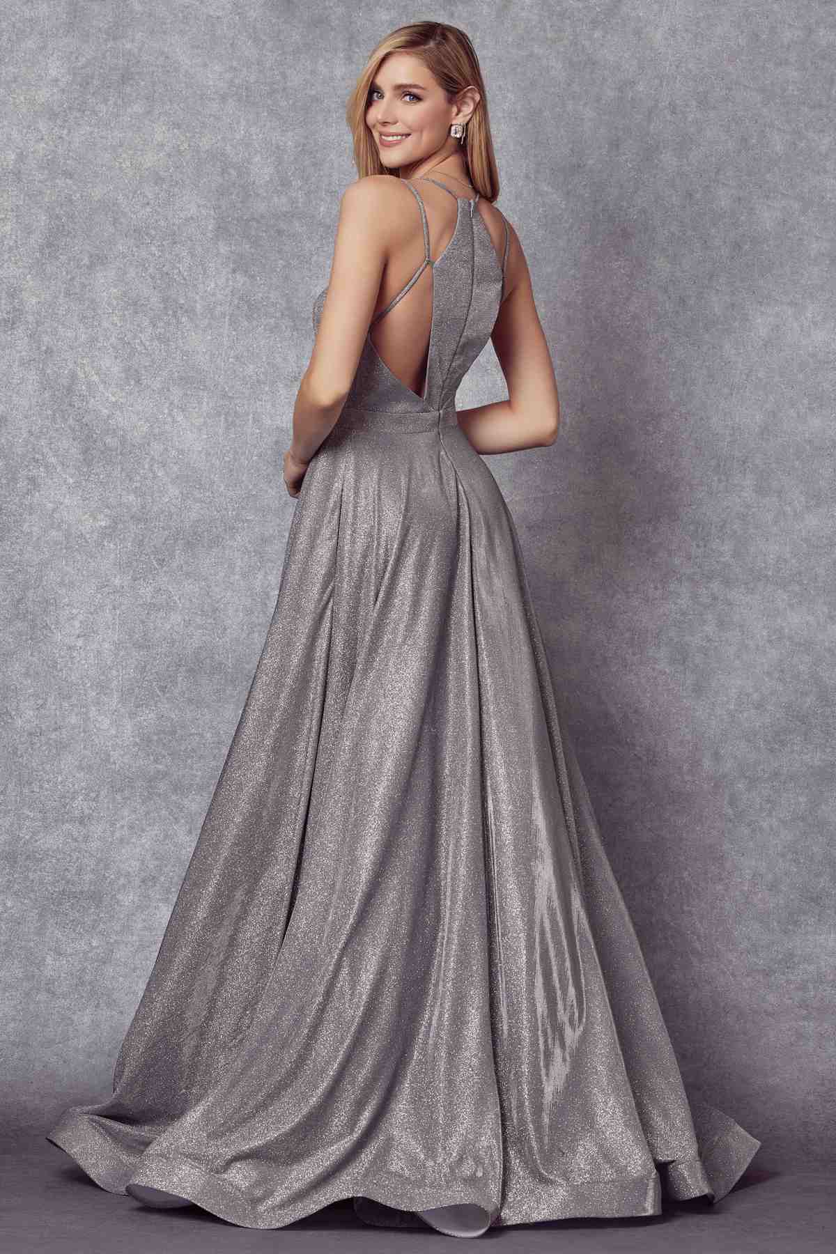 Juliet 204 Criss Cross Back Ball Gown Style Glitter Dress by DiscountDressShop