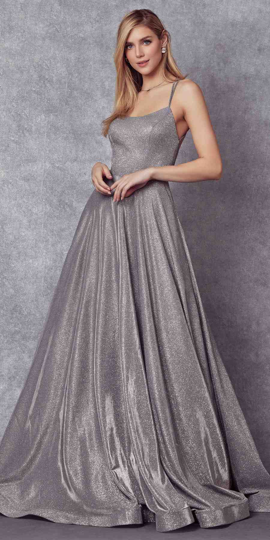 Juliet 204 Criss Cross Back Ball Gown Style Glitter Dress by DiscountDressShop