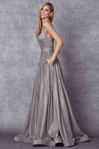 Juliet 204 Criss Cross Back Ball Gown Style Glitter Dress by DiscountDressShop