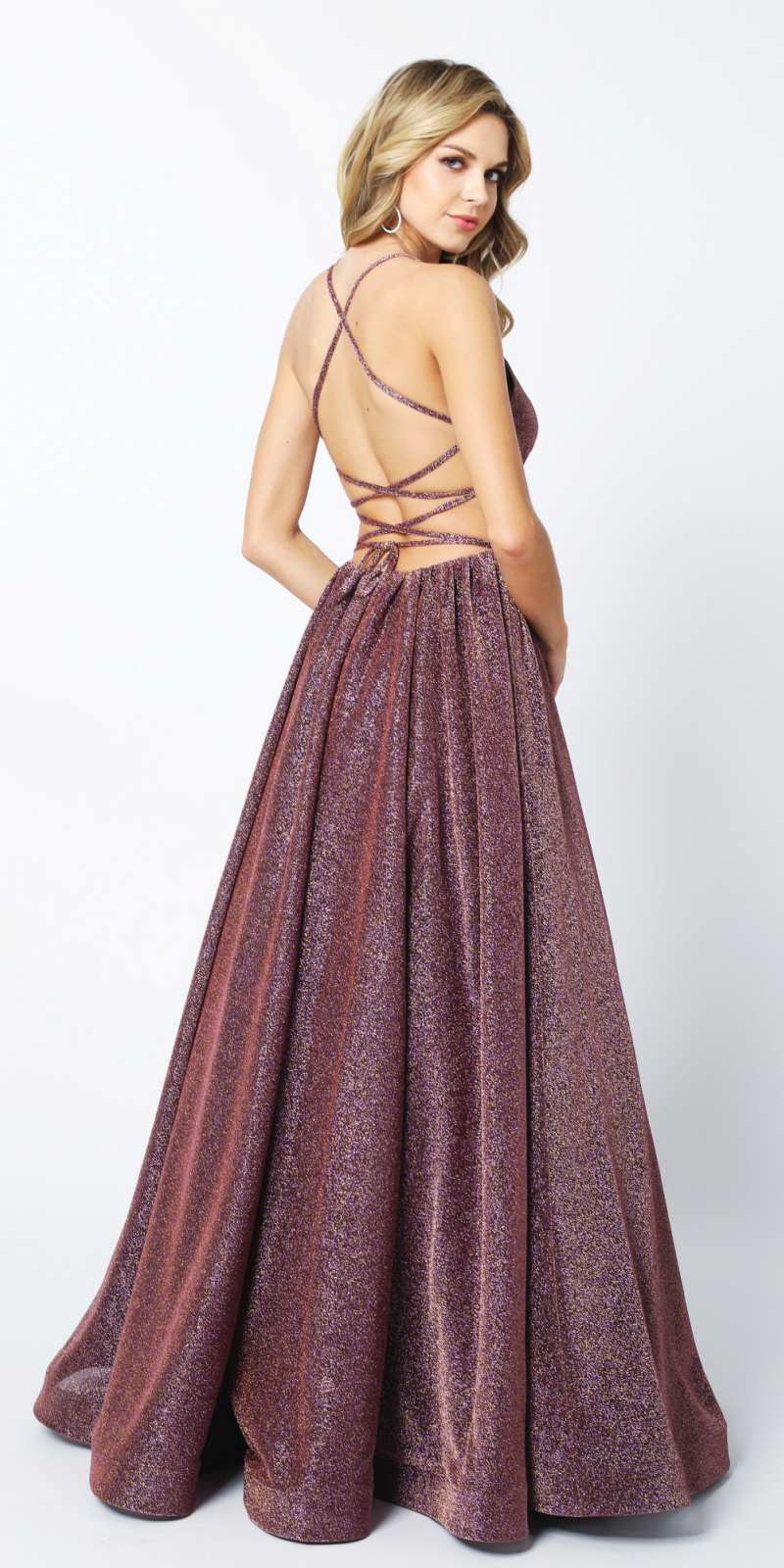Juliet 204 Criss Cross Back Ball Gown Style Glitter Dress by DiscountDressShop