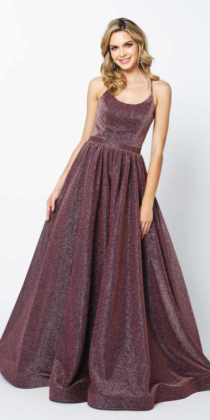 Juliet 204 Criss Cross Back Ball Gown Style Glitter Dress by DiscountDressShop