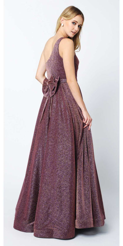 Juliet 205 Long One Shoulder Sleeveless Glitter Gown by DiscountDressShop