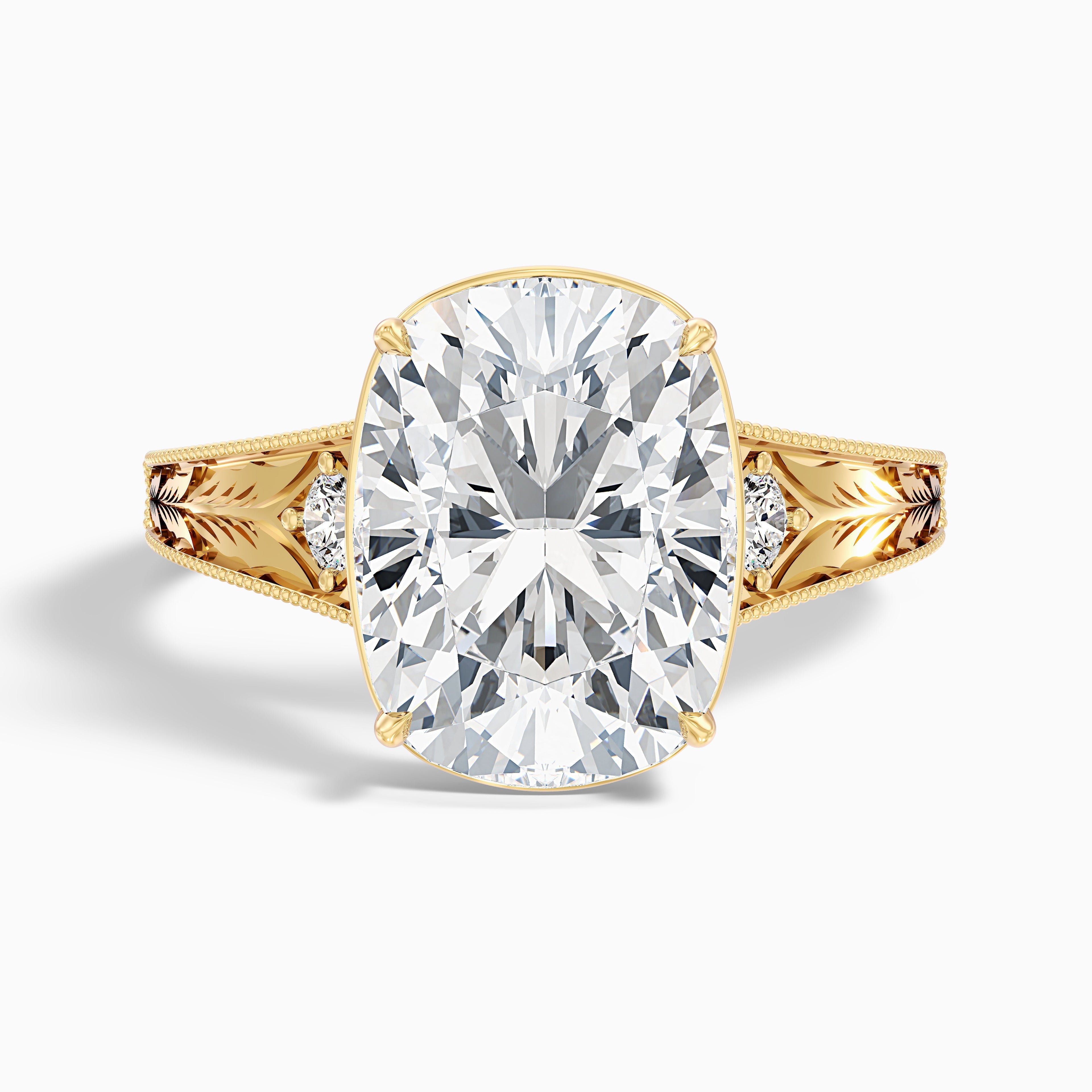 Taylor 3.5 Carat Elongated Cushion Cut Moissanite Diamond Ring in 18k Yellow Gold