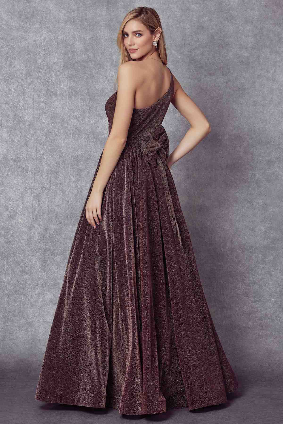 Juliet 205 Long One Shoulder Sleeveless Glitter Gown by DiscountDressShop