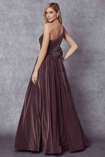 Juliet 205 Long One Shoulder Sleeveless Glitter Gown by DiscountDressShop