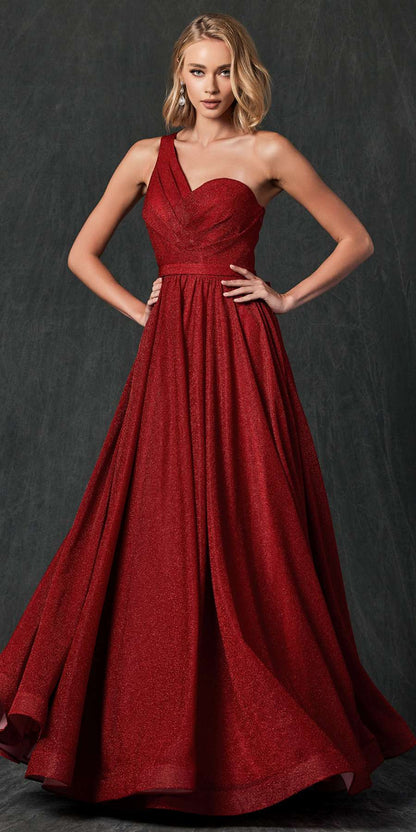 Juliet 205 Long One Shoulder Sleeveless Glitter Gown by DiscountDressShop