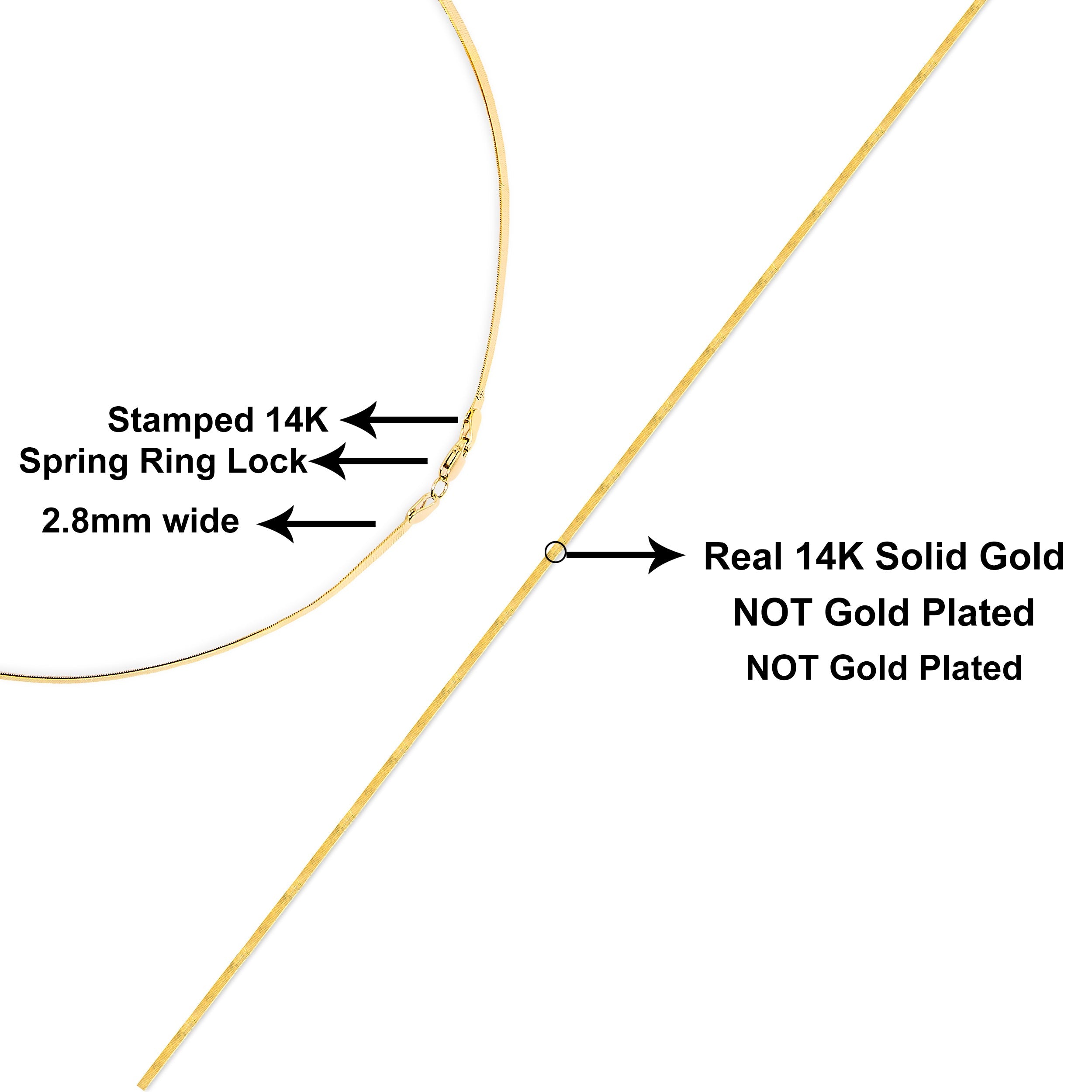 Unisex Solid 14K Yellow Gold 2.8mm Imperial Herringbone Chain Necklace - 18" Inches by Bids.com