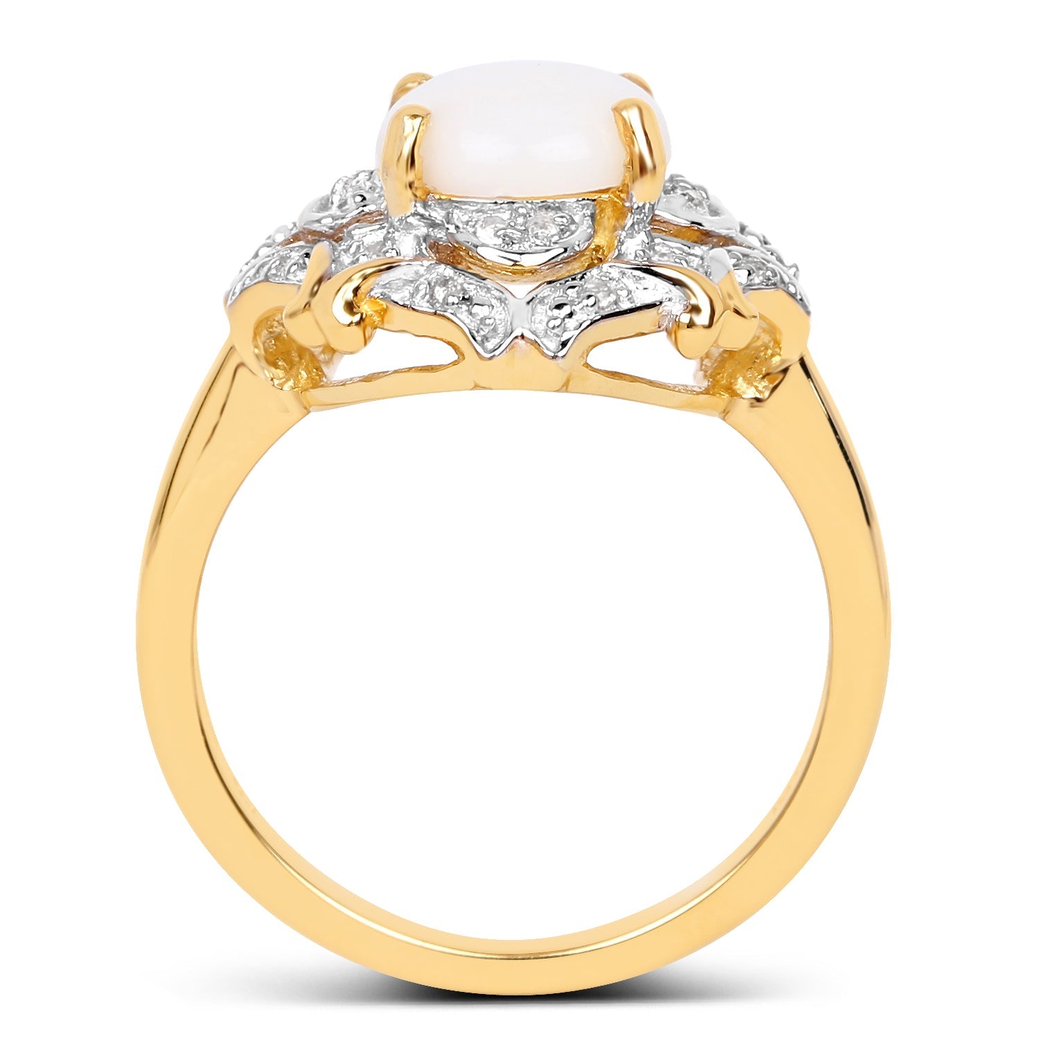 14K Yellow Gold Plated 1.40 Carat Genuine Opal and White Topaz .925 Sterling Silver Ring by Bids.com